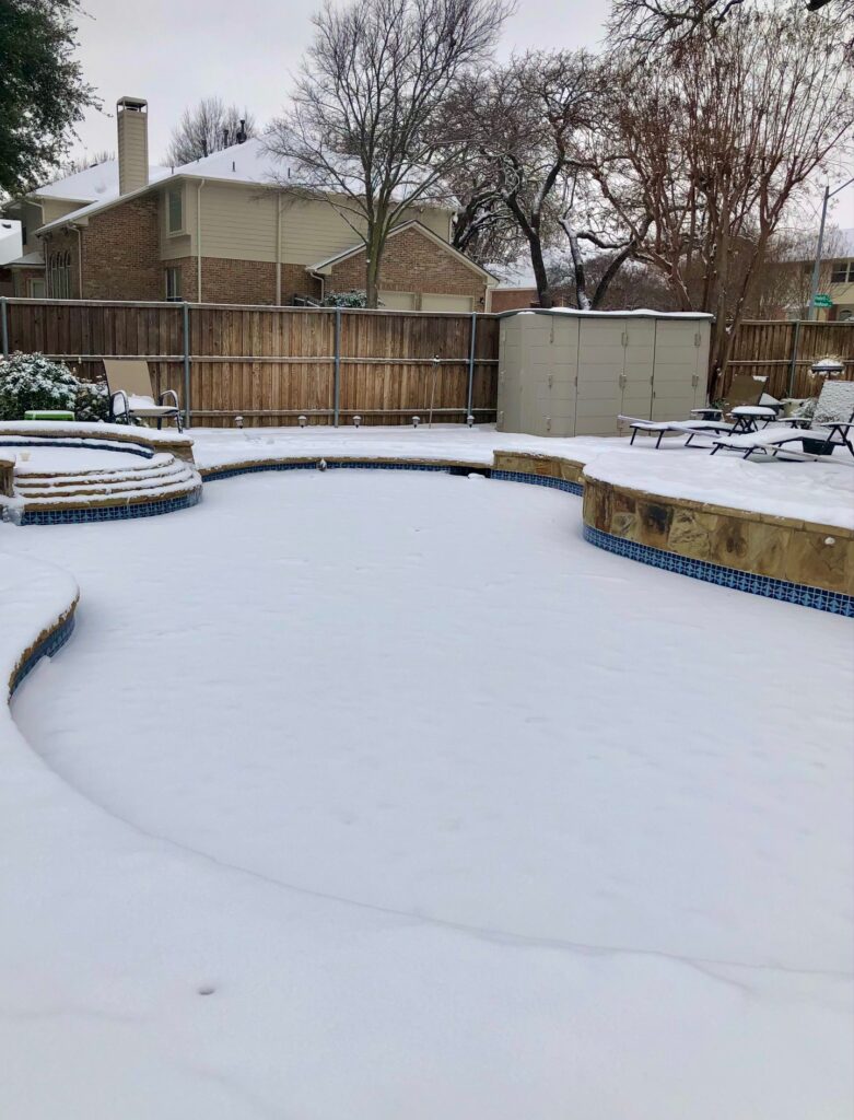 Frozen pool in Texas during winter storm